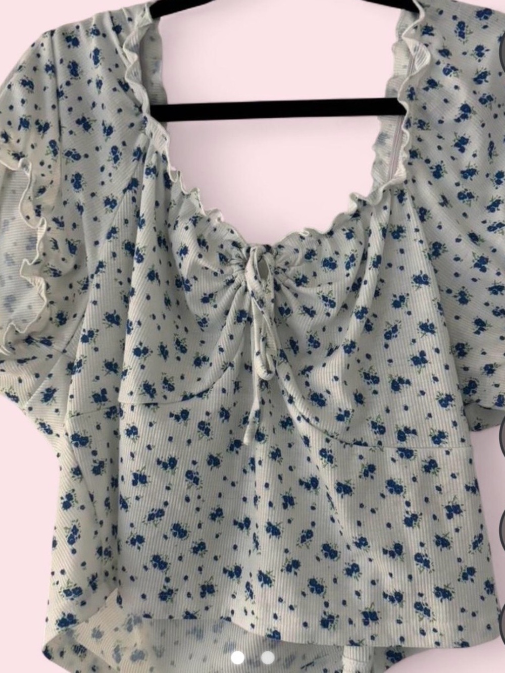 Blue Floral Ruffle Tie-Neck Women's Crop Top